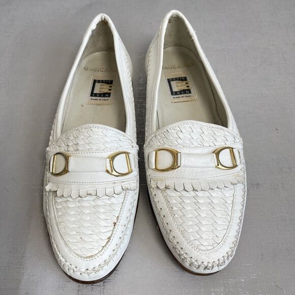 David Eden White Leather Kilt Loafers Shoes 8 M Made in  display picture 2